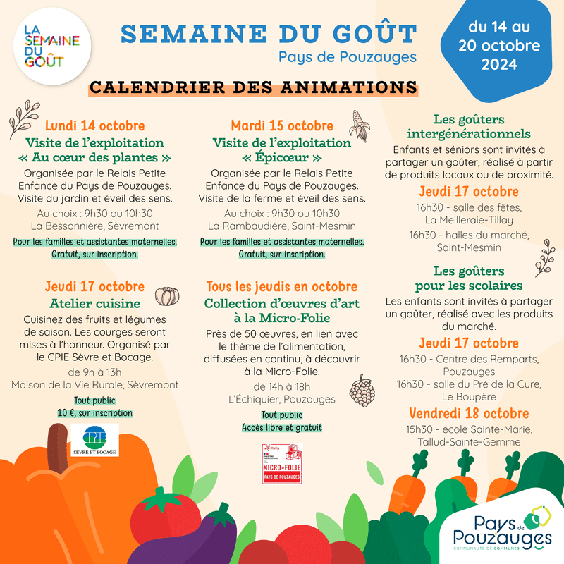 Calendrier des animations Semaine du goût 2024 Pays de Pouzauges